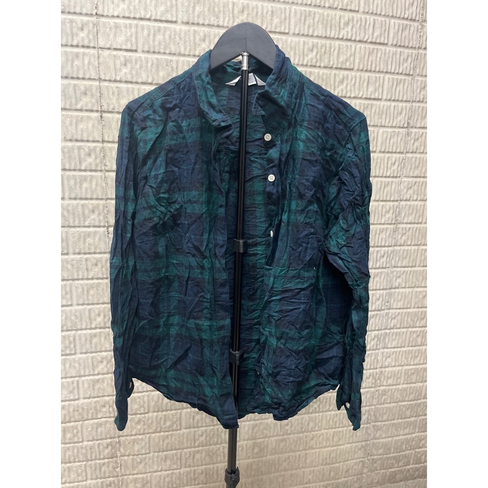 Old Navy Plaid Long Sleeve Button Up Shirt Green Navy Blue XL‎